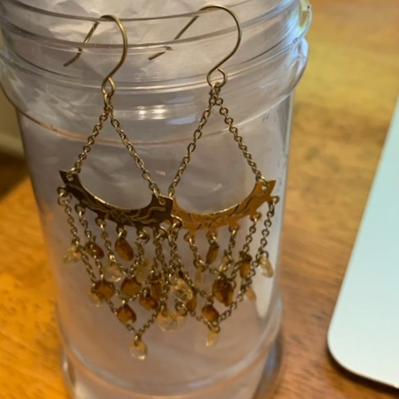 Gold Tone Dangle Earrings with beads - Picture 3 of 8